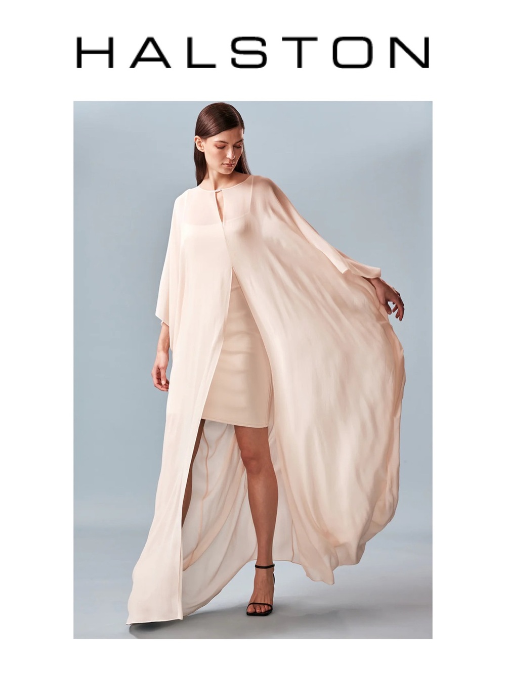 HALSTON Sander Caftan In Scuba/Chiffon